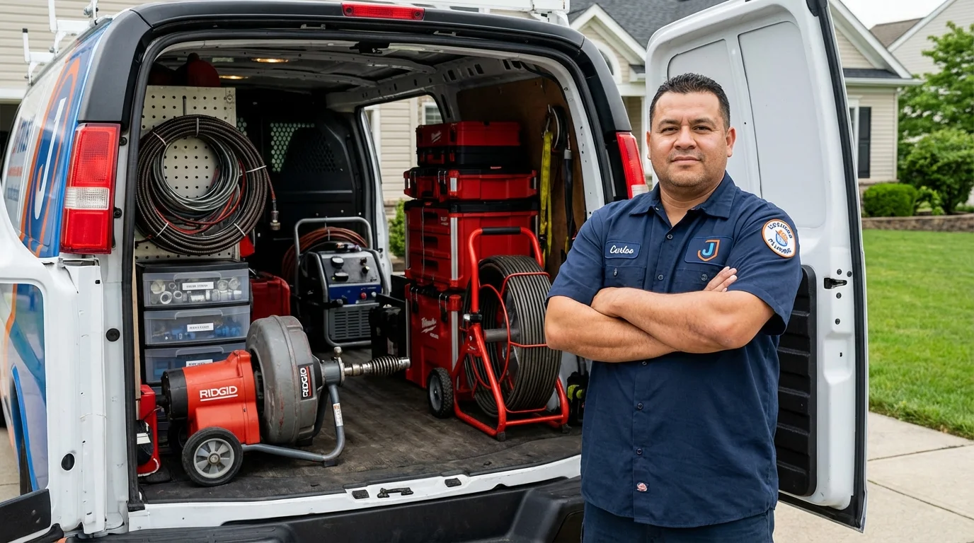 Professional drain cleaning equipment and Johns Plumbing LLC plumber in Wellsville