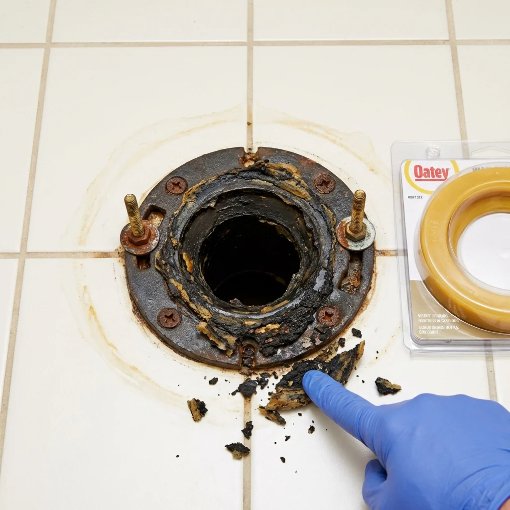 Failed wax ring showing water seepage at the base of a toilet in a Wellsville, UT home