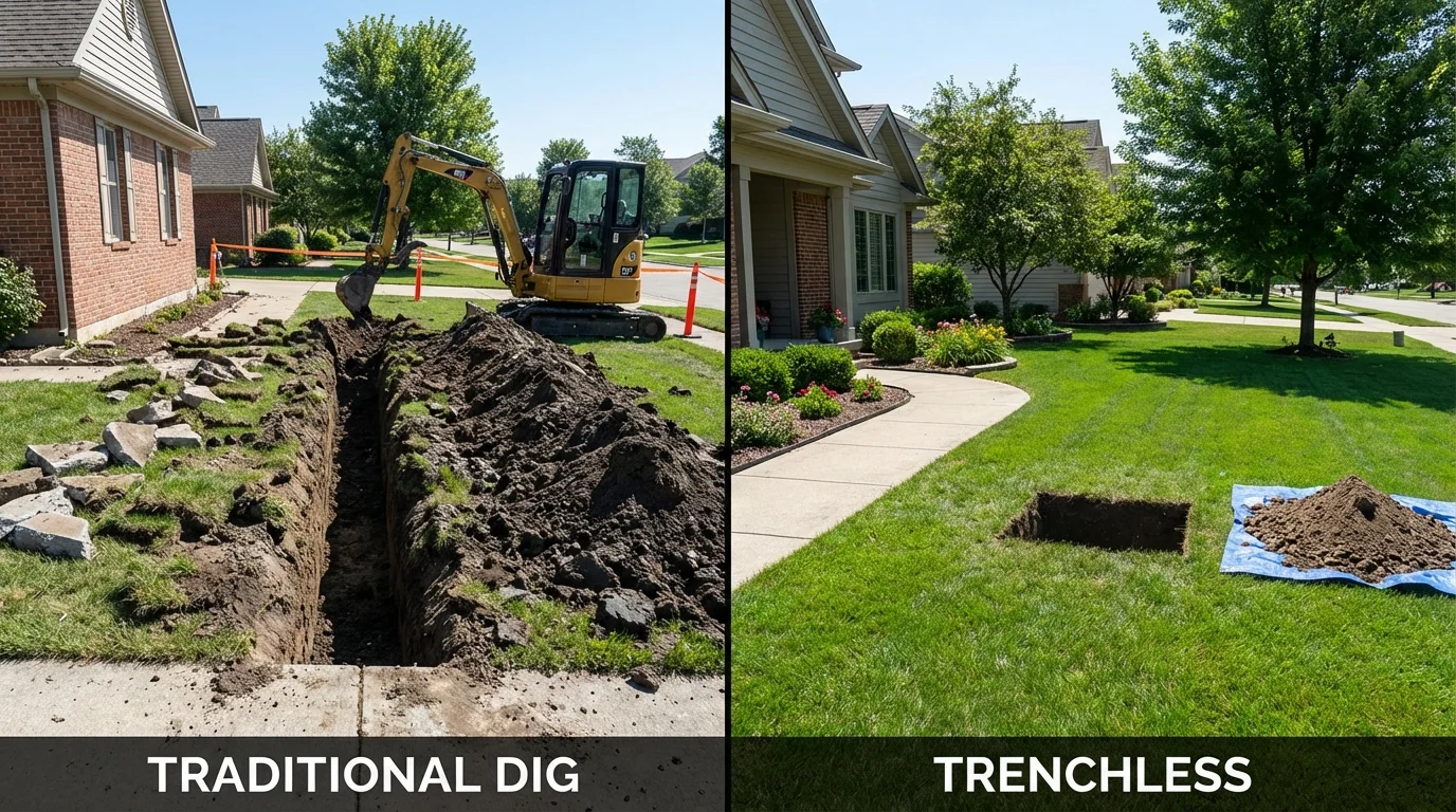 Trenchless sewer repair with minimal yard damage versus traditional excavation in Wellsville, UT